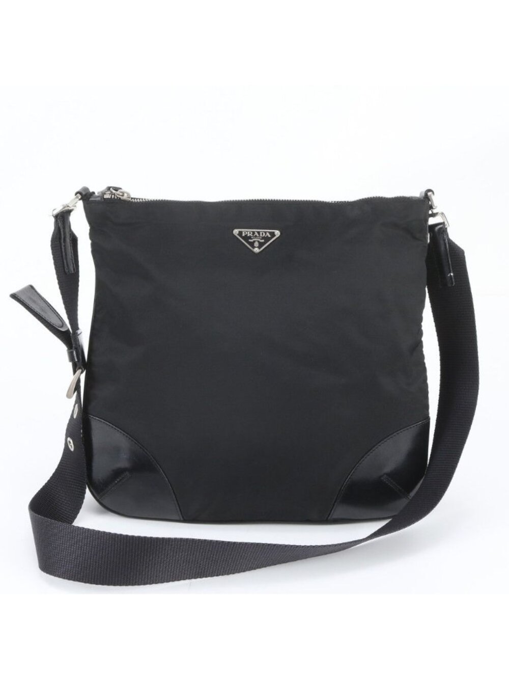 Prada Tessuto Nylon Triangle Logo Leather Shoulder Bag Crossbody Messenger